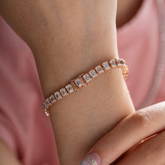 18K Rose Gold Emerald Cut Lab Diamond Bezel Tennis Bracelet