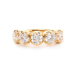 18K Yellow Gold 5 Stone Round Brilliant Cut Diamond Statement Ring