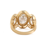 14K Yellow Gold 3ct Oval Old Mine Cut Lab Diamond Victoran-Style Millegrain Bezel Three Stone Ring