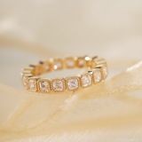 18K Yellow Gold Asscher Cut Lab Diamond Millegrain Bezel Eternity Ring