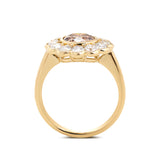 14K Yellow Gold 1.5ct Round Cut Light Brown Lab Diamond Bezel Ring with Roound Lab Diamond Halo