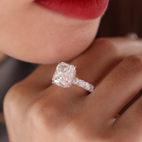 14K White Gold 5.5ct Radiant Cut Lab Diamond Engagement Ring with Hidden Halo and 2/3 Pave Band