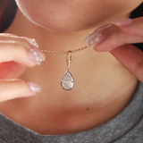 14K Yellow Gold Necklace with 3ct Pear Shaped Lab Diamond Pendant in White Gold Bezel Setting and Beaded Chain