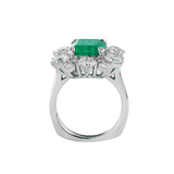 18K White Gold 3ct Colombian Lab Emerald Double Claw Prongs Halo Engagement Ring