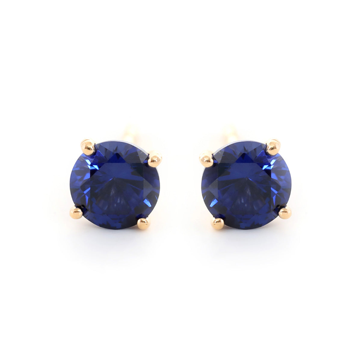 18K Yellow Gold Round Sapphire Stud Earrings