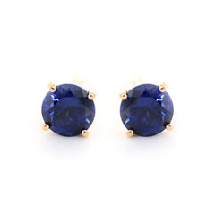 18K Yellow Gold Round Sapphire Stud Earrings