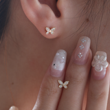 14K Yellow Gold Round Lab Diamond Butterfly Stud Earrings