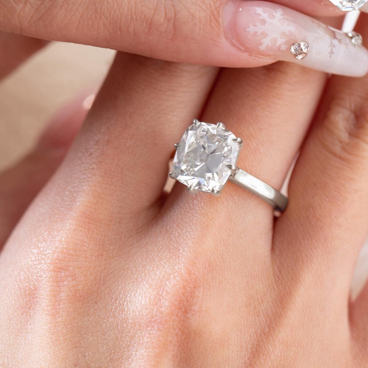 14K Yellow Gold 9 Carat Old Mine Cut Lab Diamond Solitaire Ring 18K White Gold