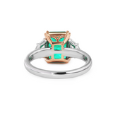 18K White and Rose Gold 2ct Lab Emerald Three Stone Ring with Cadillac Cut Lab Diamond Side-stone