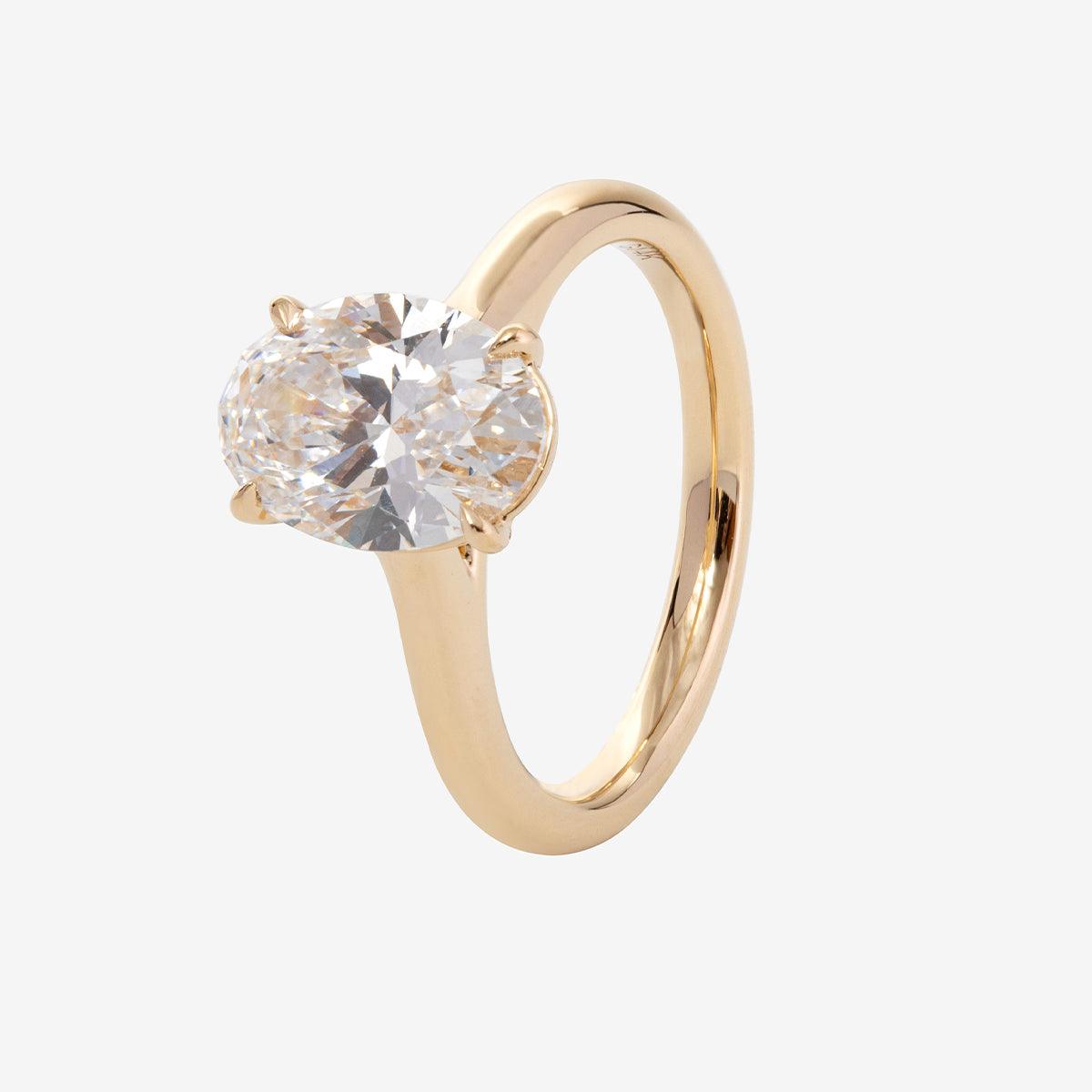 14K Yellow Gold 2 Carat Solitaire Diamond Ring with Oval Cut Lab Diamond Cathedral Setting