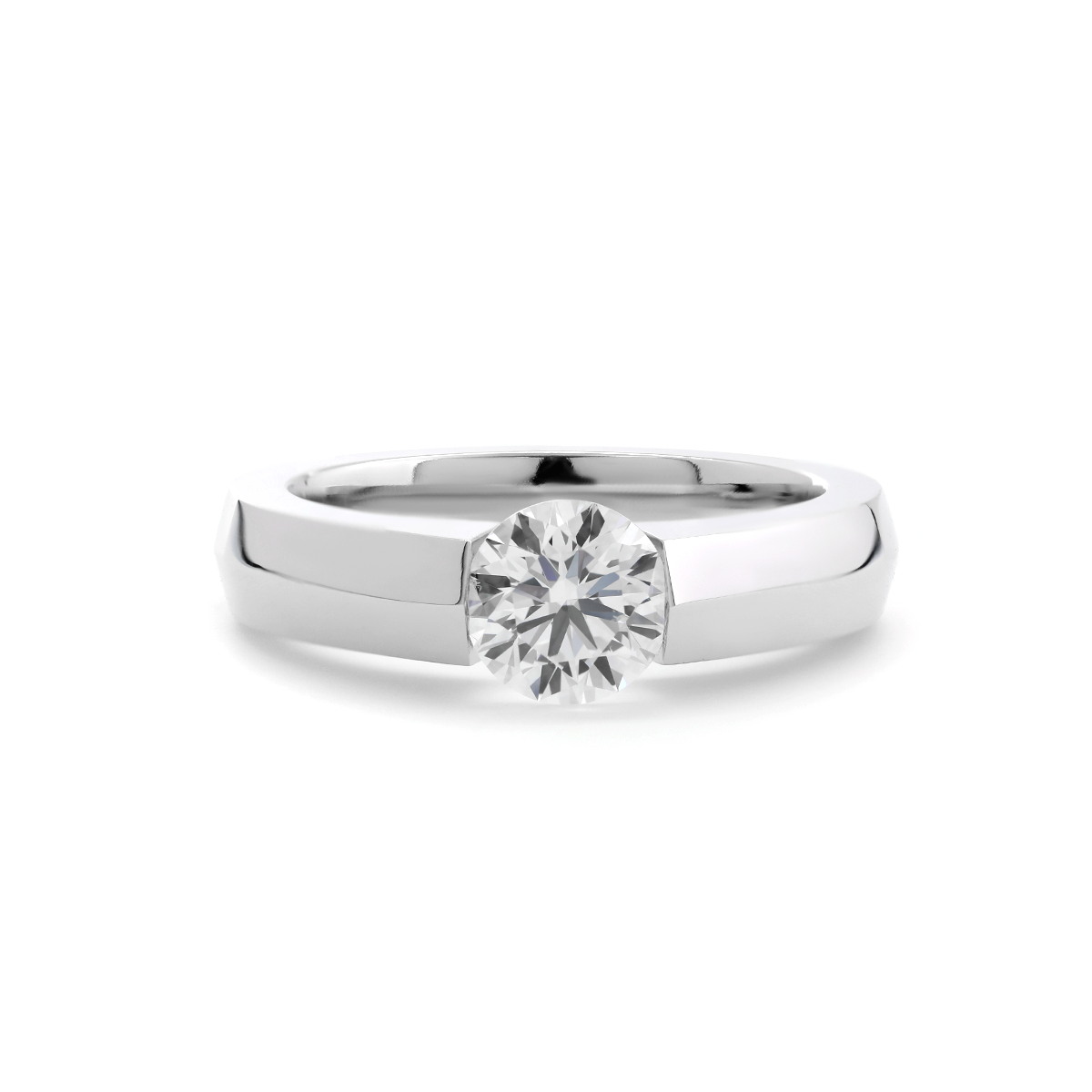 14K White Gold 1ct Round Brilliant Cut Lab Diamond Solitaire Ring with Knife Edge Band Design