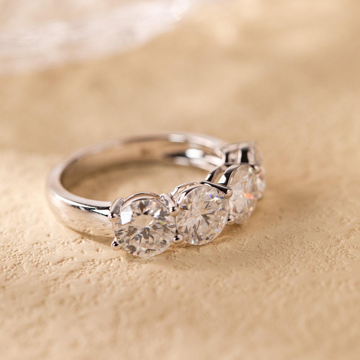 14K White Gold Gothic Wedding Rings – 4ct Moissanite 4-Stone Design