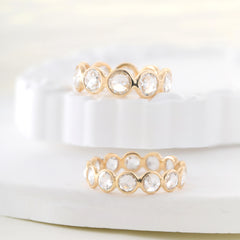 14K Yellow Gold 3.5mm Rose Cut Lab Diamond Bezel Eternity Ring