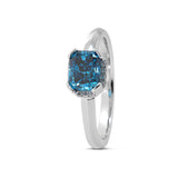 Platinum Radiant Cut Blue Lab Diamond Starlit Ocean Oath Ring with Round Lab Diamond Half Hidden Halo