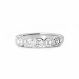 14K White Gold Asscher Cut Lab Diamond 5 Stone Bezel Half Eternity Ring