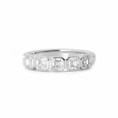 14K White Gold Asscher Cut Lab Diamond 5 Stone Bezel Half Eternity Ring