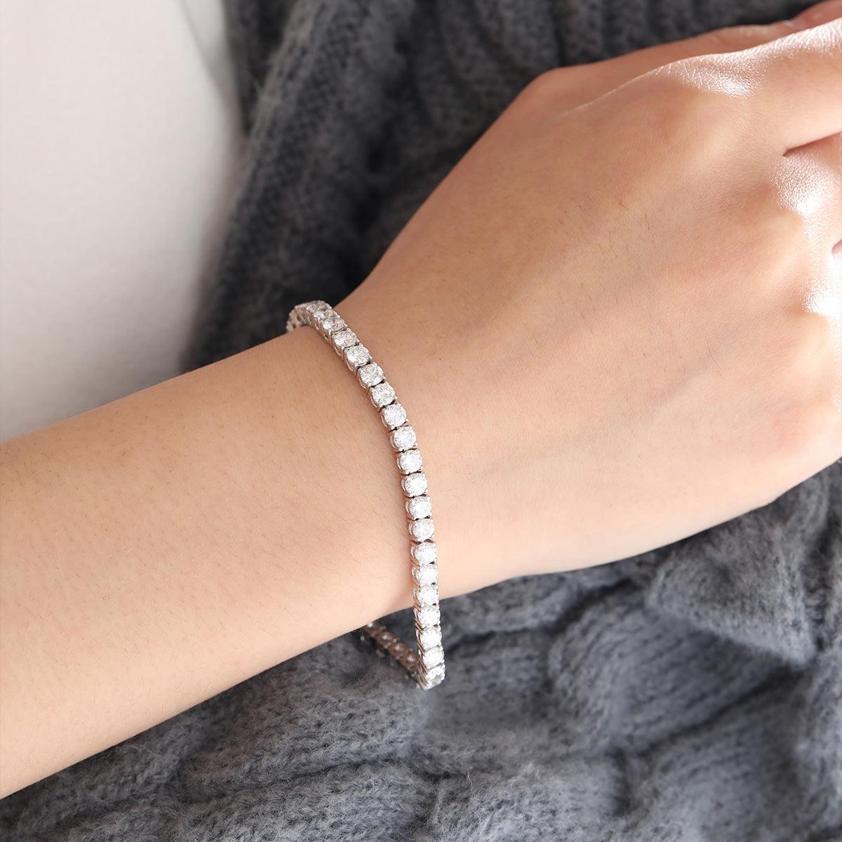 6 CT TW Round Cut Lab Diamond 4 - Prong Basket Tennis Bracelet with Box Clasp and Double Safety - MMR