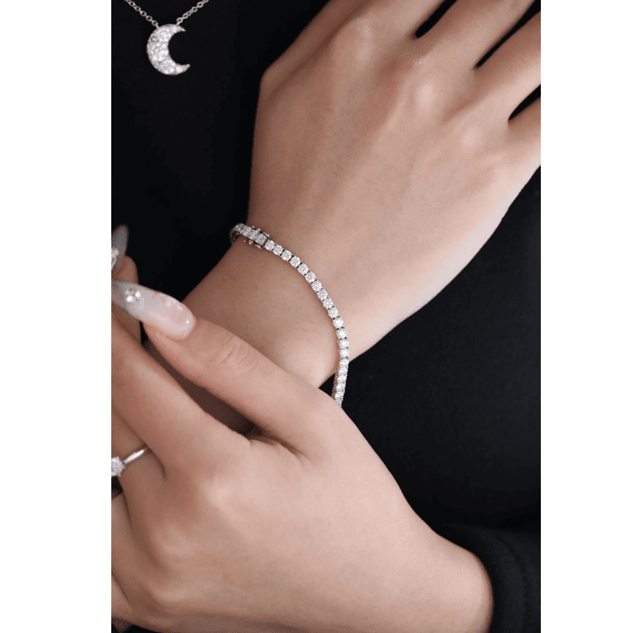 6 CT TW Round Cut Lab Diamond 4 - Prong Basket Tennis Bracelet with Box Clasp and Double Safety - MMR