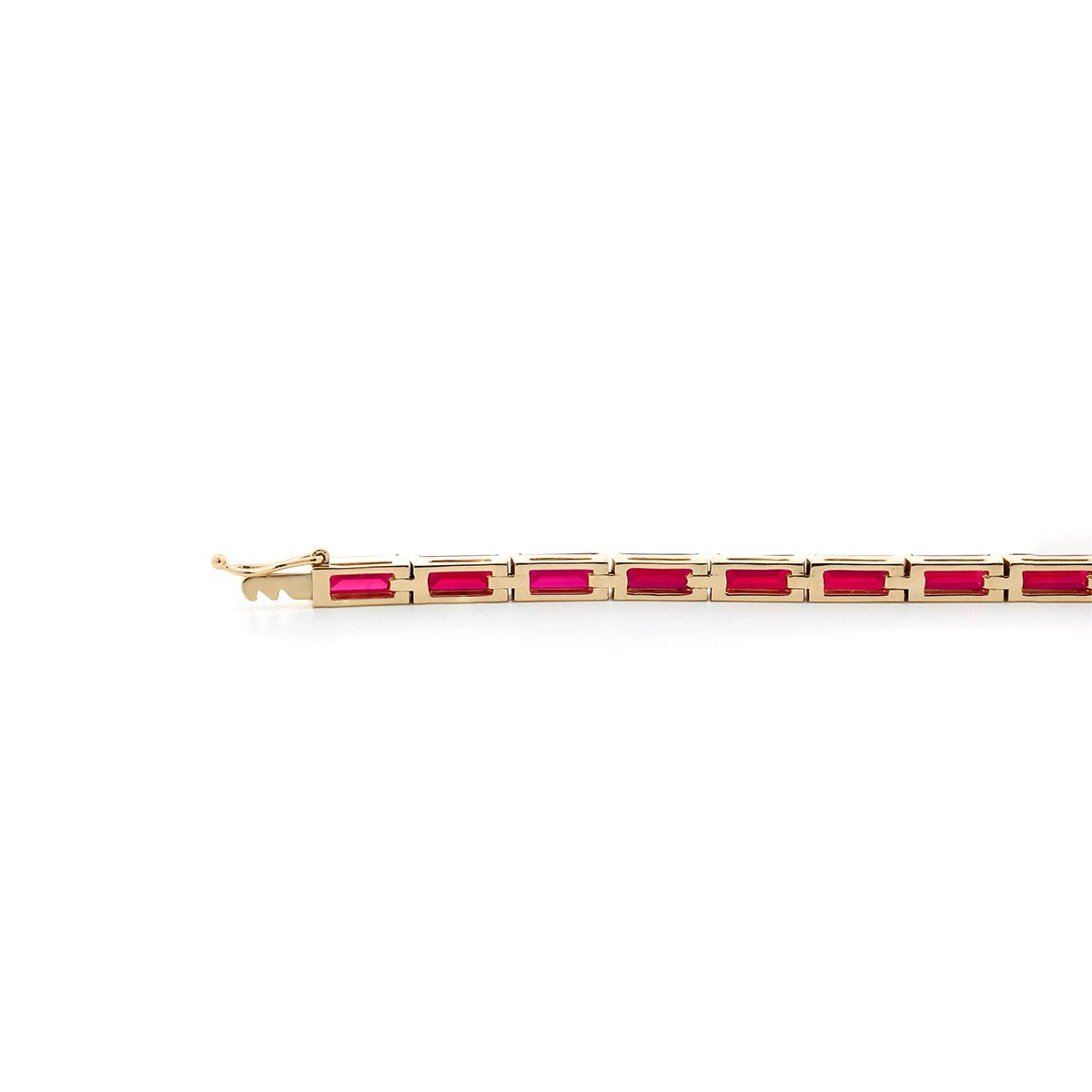 6×3mm Baguette Cut Lab Ruby Half - Bezel Basket Tennis Bracelet - MMR