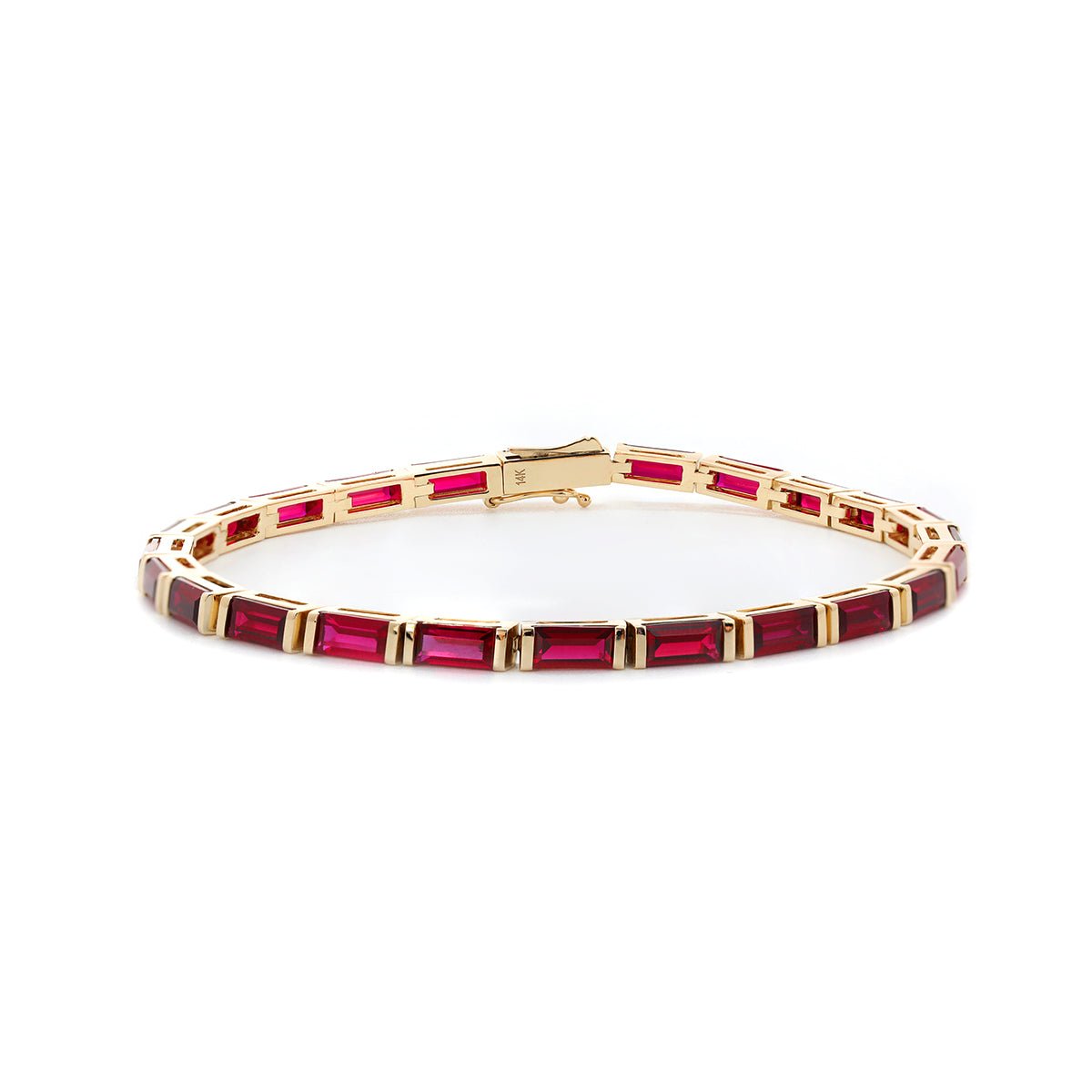 6×3mm Baguette Cut Lab Ruby Half - Bezel Basket Tennis Bracelet - MMR