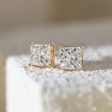 18K Yellow Gold Princes Cut Lab diamond Stud Earrings
