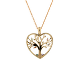 14K Yellow Gold Heart Shape Pendant Necklace - Tree of the Soul Design