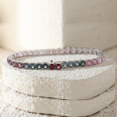 10K White Gold Asscher Cut Rainbow Color Natural Gemstone Tennis Bracelet