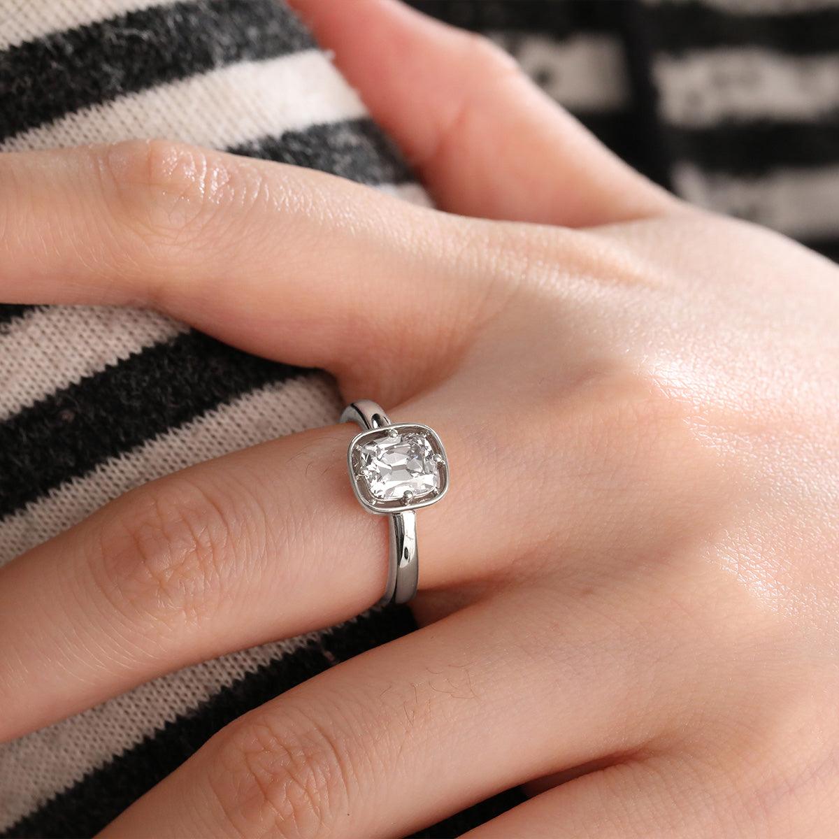 14K Yellow Gold 1.5ct Old Mine Cut Cushion Lab Diamond Basket Solitaire Ring 18K White Gold