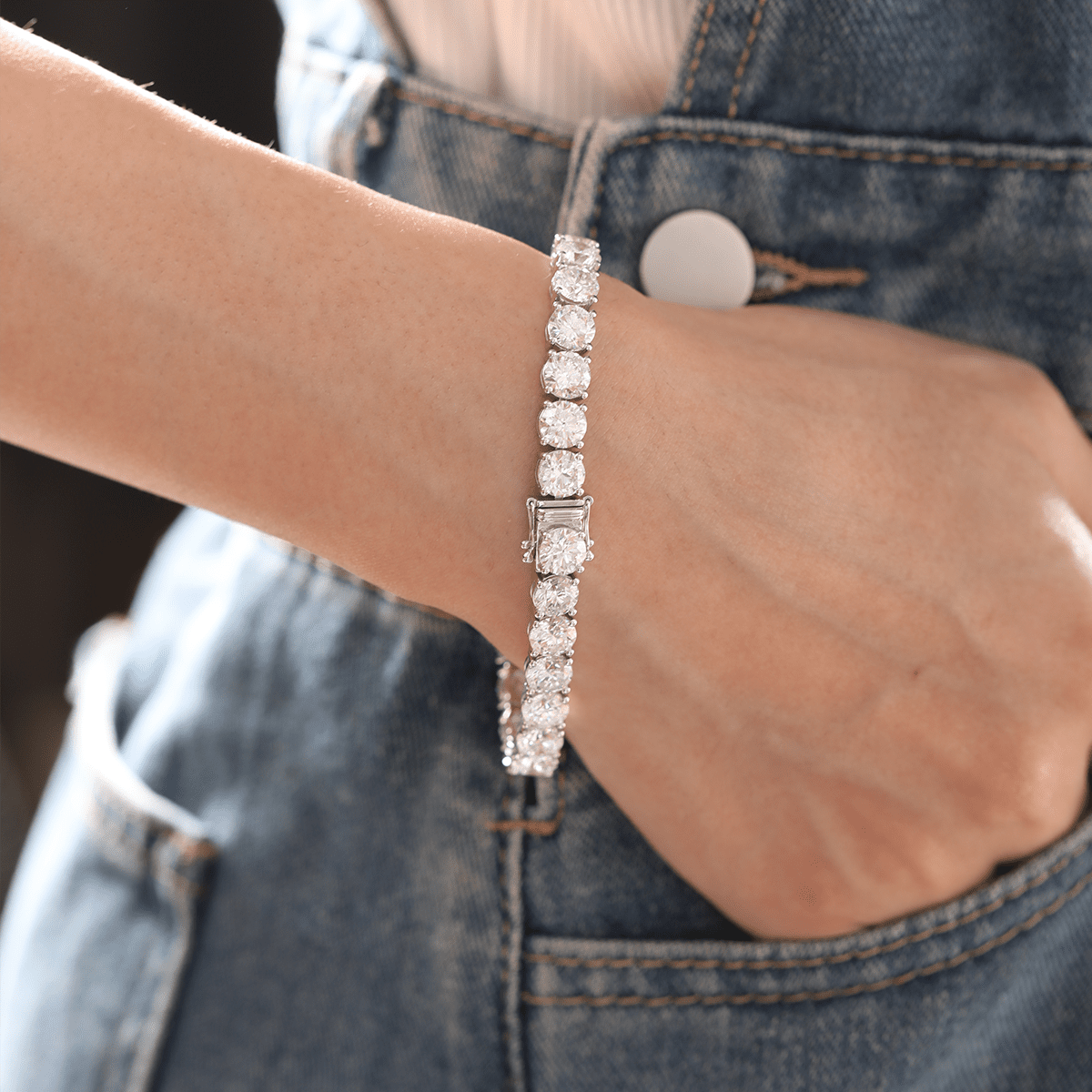 6mm Round Brilliant Cut Lab Diamond 4 - Prong Basket Tennis Bracelet with Box Clasp and Double Safety - MMR