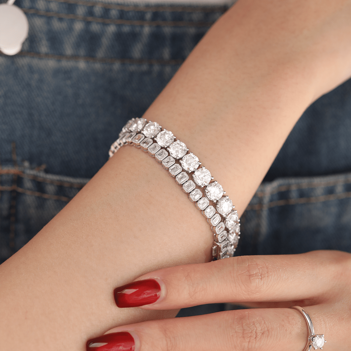 6mm Round Brilliant Cut Lab Diamond 4 - Prong Basket Tennis Bracelet with Box Clasp and Double Safety - MMR