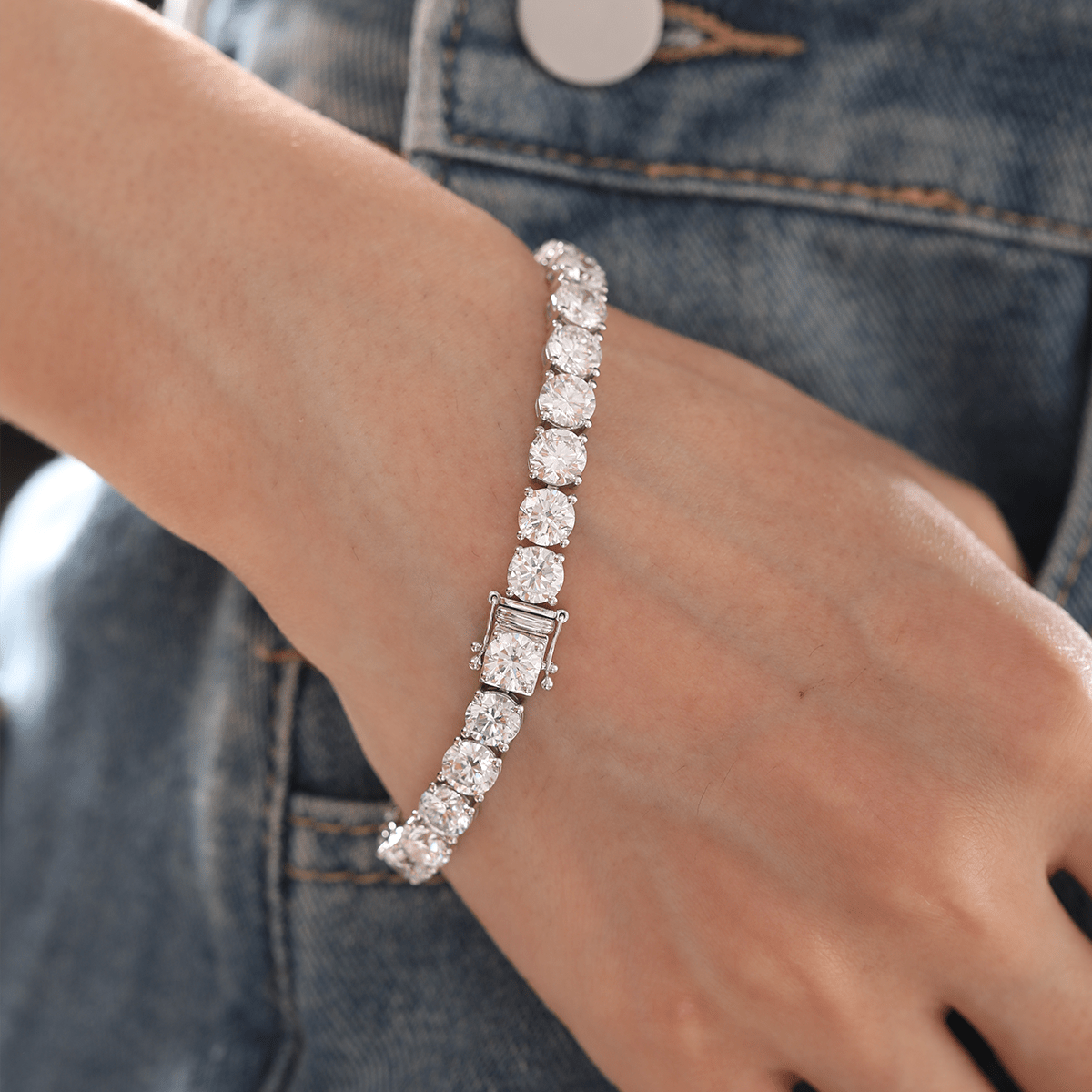 6mm Round Brilliant Cut Lab Diamond 4 - Prong Basket Tennis Bracelet with Box Clasp and Double Safety - MMR
