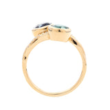 14K Yellow Gold Heart Lab Sapphire and Round Zambian Lab Emerald Toi et Moi Ring with Twist Band