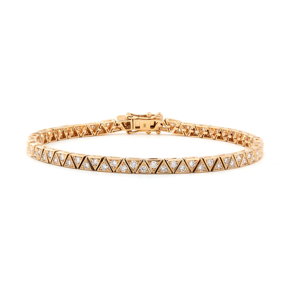 14K Yellow Gold Round Lab Dimaond Triangle Bracelet