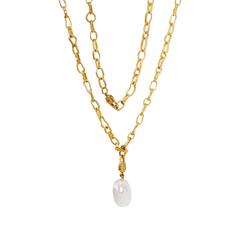 18K Yellow Gold Baroque Pearl Pendant Necklace with Handcrafted Irregular-Shaped Chain