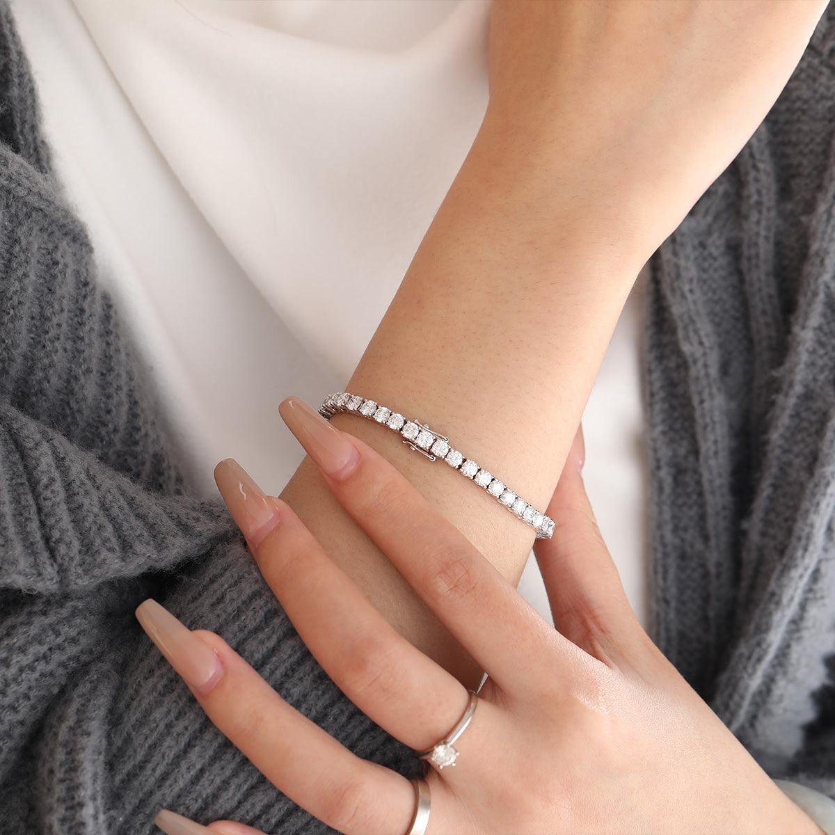 14K White Gold Round Cut Lab Diamond 4 Prong Basket Tennis Bracelet