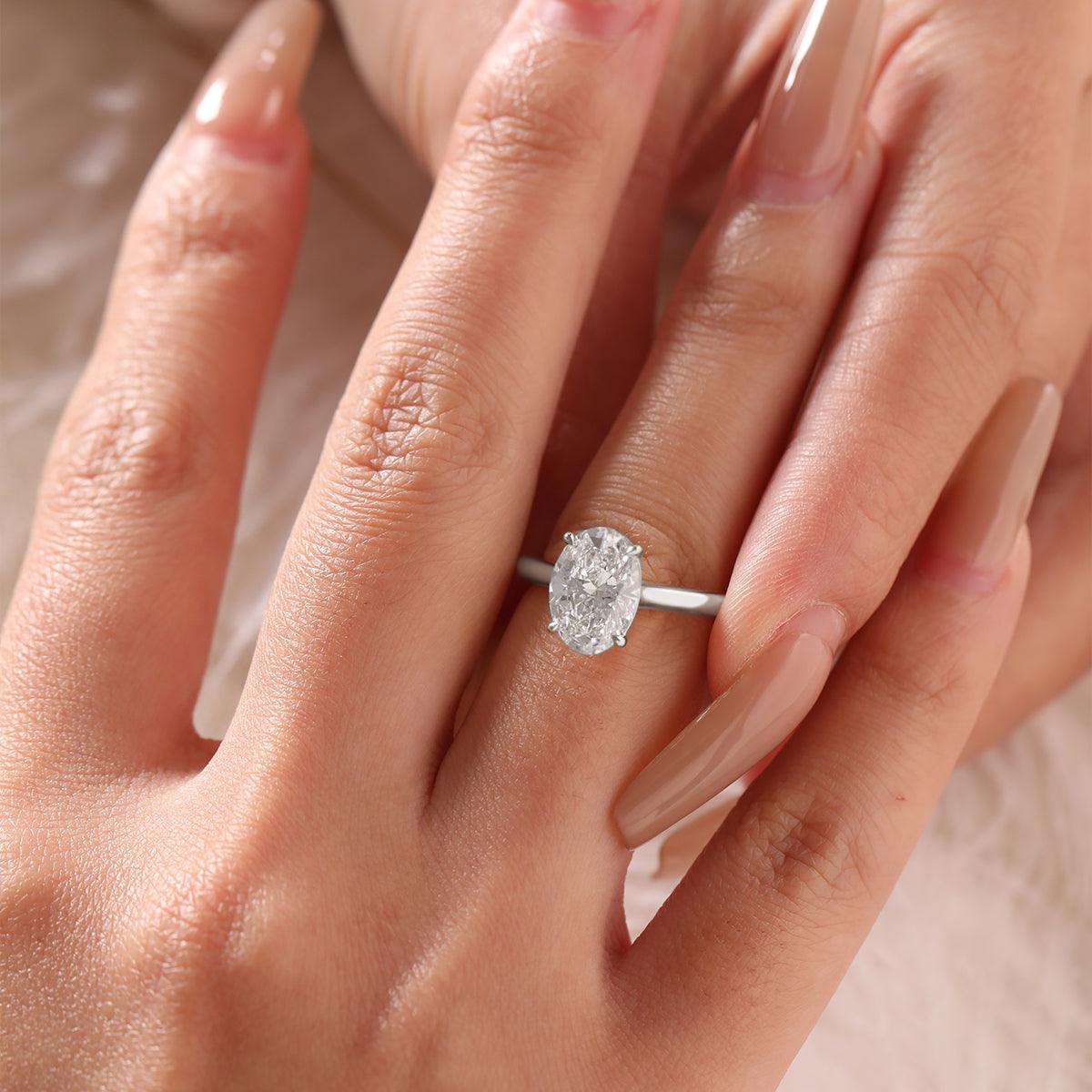 14K Yellow Gold 2 Carat Solitaire Diamond Ring with Oval Cut Lab Diamond Cathedral Setting 18K White Gold