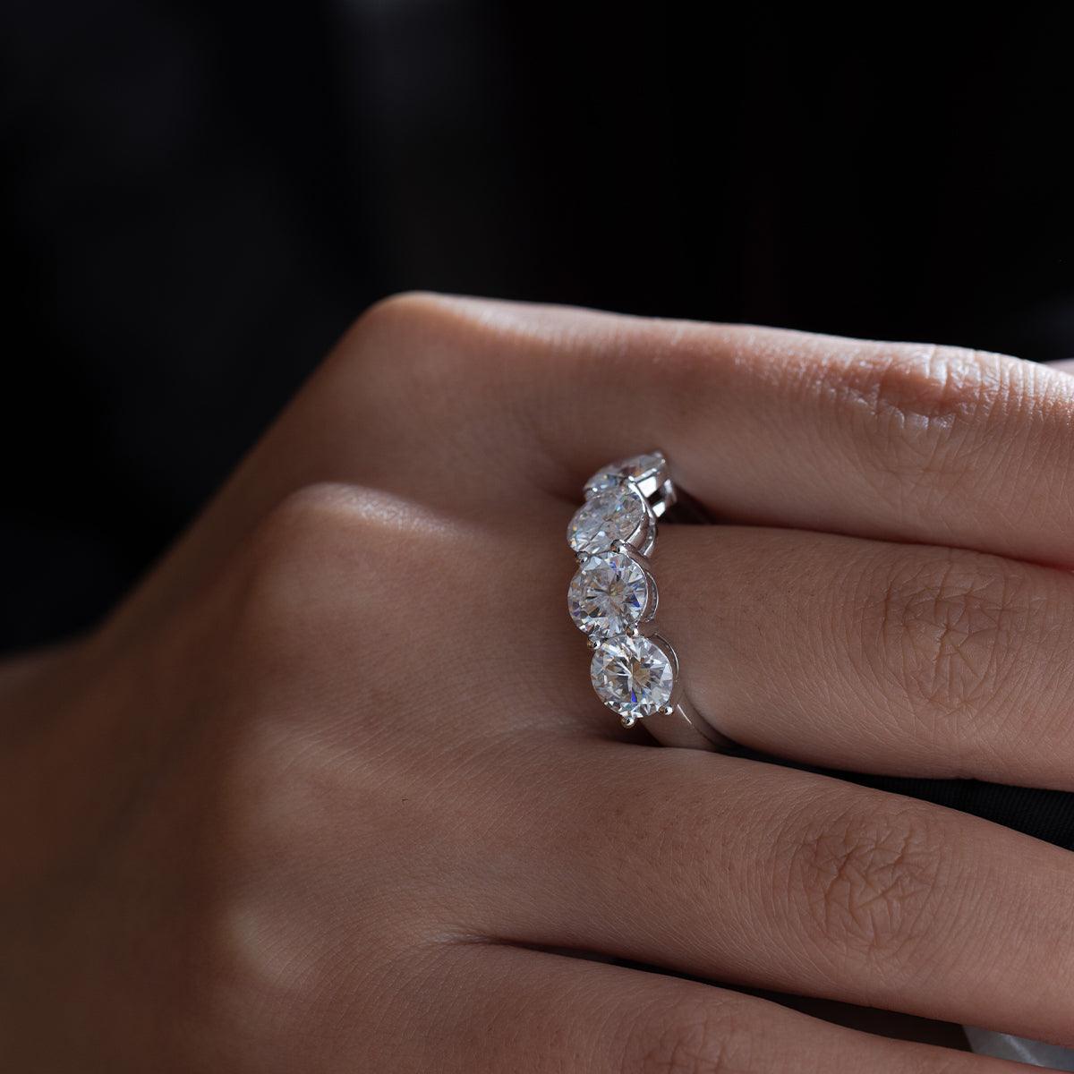 14K White Gold Gothic Wedding Rings – 4ct Moissanite 4-Stone Design