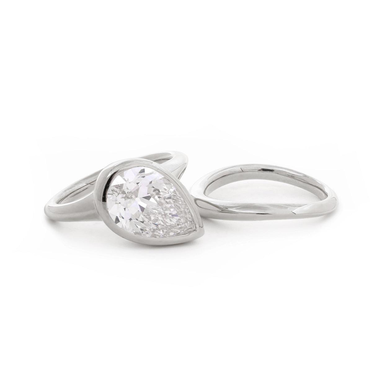 14k Yellow Gold 2.5ct Pear Old Mine Cut Lab Diamond Bezel Bridal Set Rings Platinum