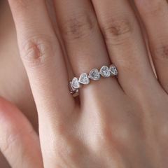 10K White Gold Heart Shaped Lab Diamond Bezel Half Eternity Ring