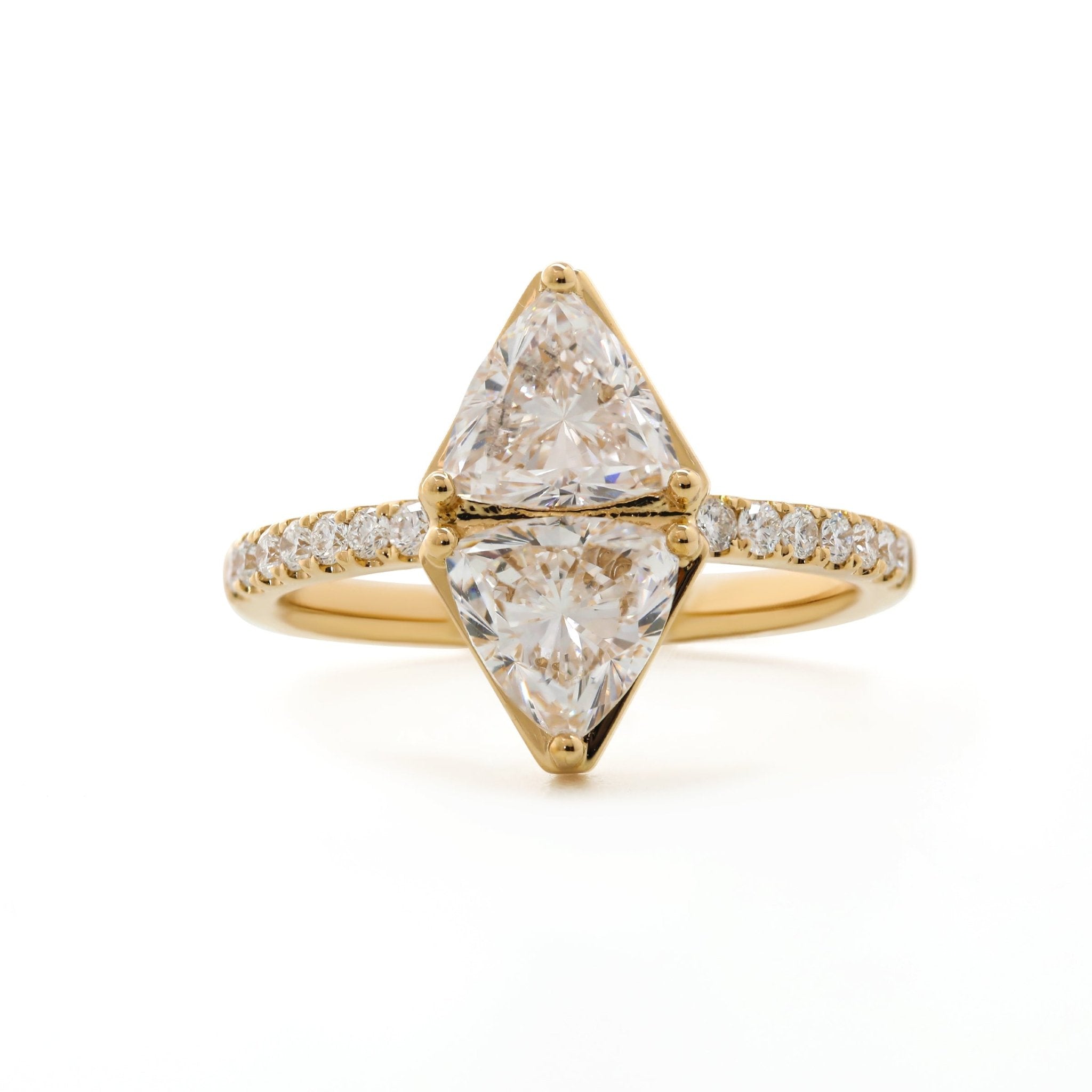 7mm Trillion Cut Lab Diamond Toi et Moi Ring with Half Eternity Pave - MMR