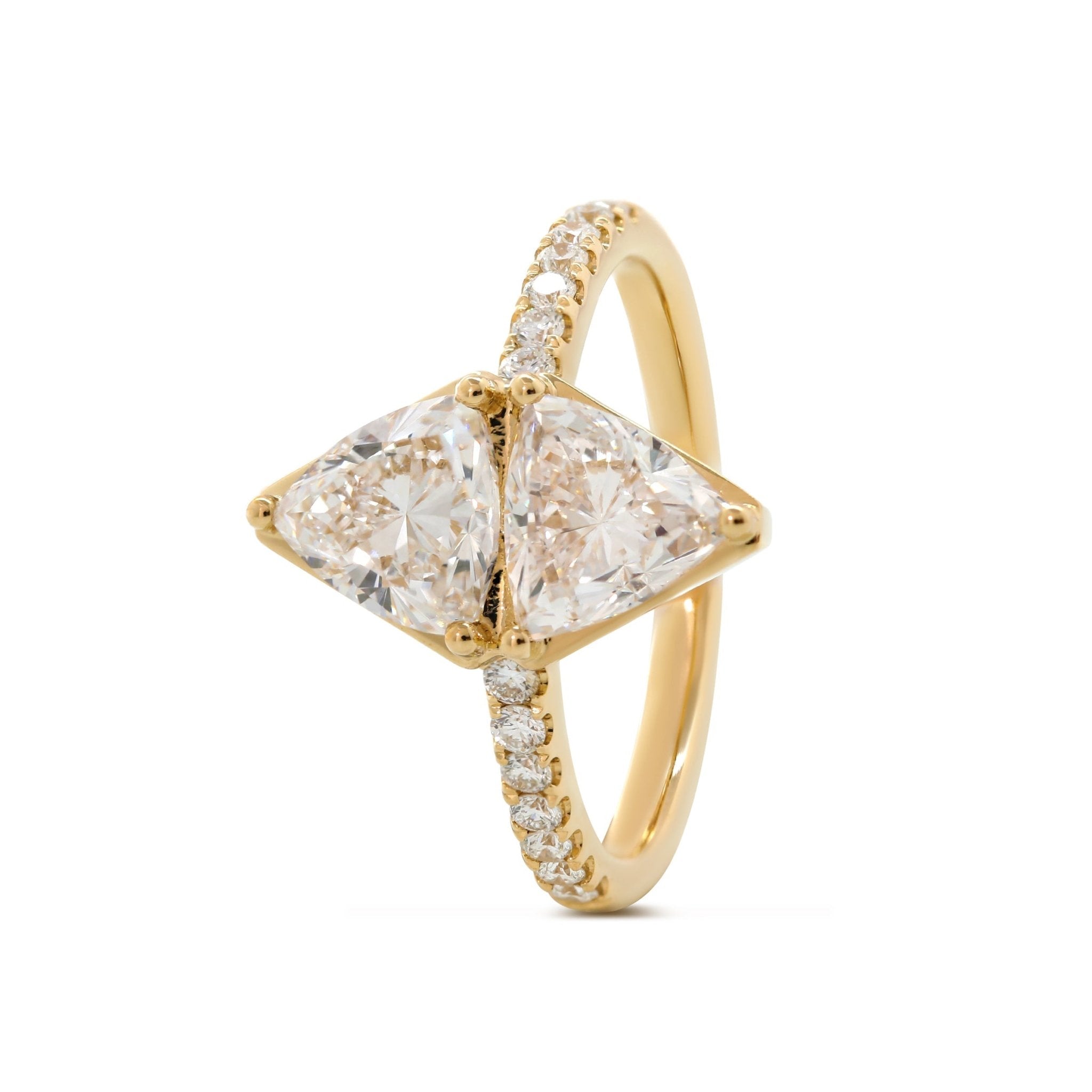 7mm Trillion Cut Lab Diamond Toi et Moi Ring with Half Eternity Pave - MMR
