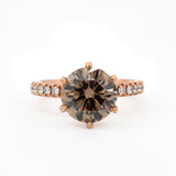 14K Rose Gold 2.4ct Round Briliant Cut Brown Lab Diamond Pave Ring