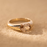 14K Yellow Gold 1.7ct Oval Champagne Color Old Mine Cut Lab Diamond Solitaire Hale Bezel Ring
