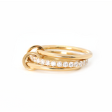 18K Yellow Gold Triple Link Stacking Ring with Round Lab Diamond Pave