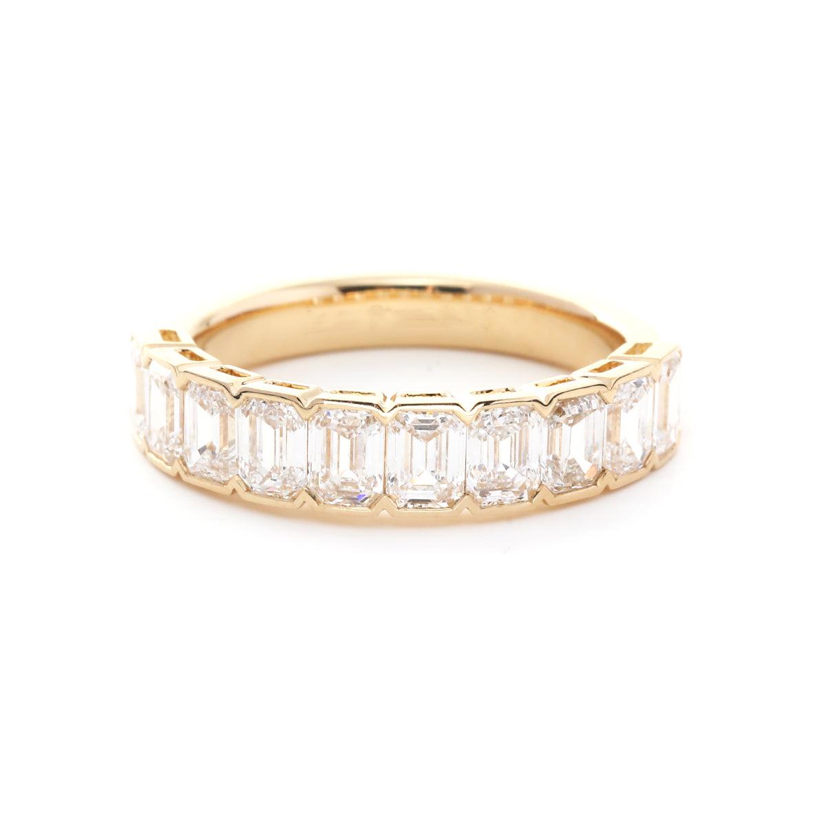 14K Yellow Gold Emerald Cut Lab Diamond Half Bezel Pave Half Eternity Ring