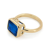 14K Yellow Gold 6 Carat Lab Sapphire Solitaire Cocktail Ring with Bezel Setting