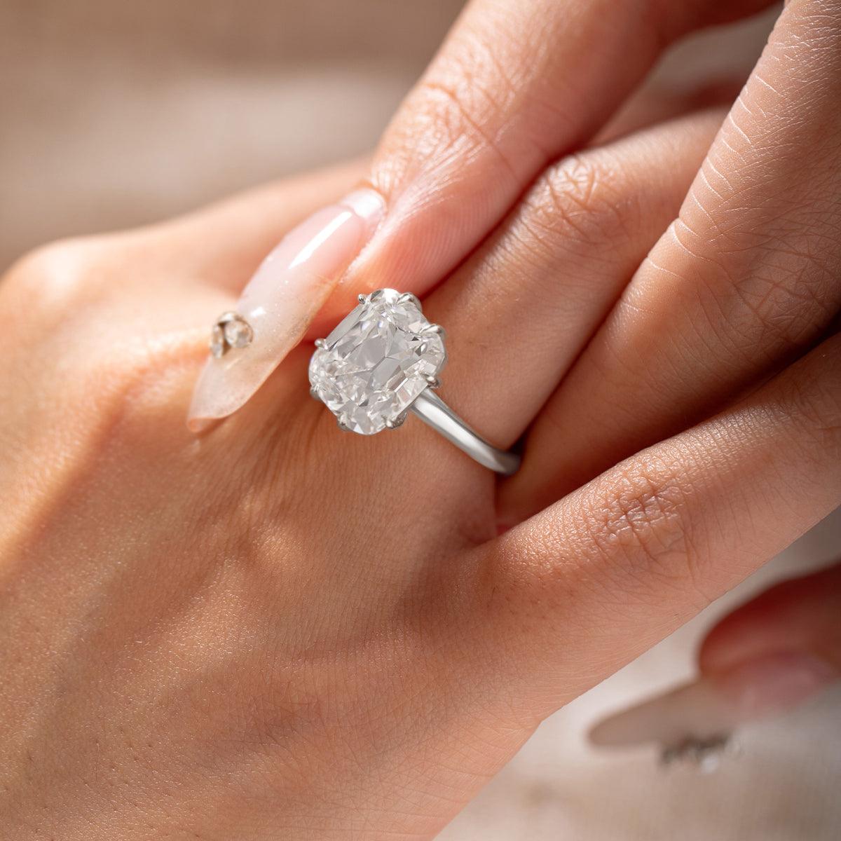 14k Yellow Gold 6.5 Carat Old Mine Cut Lab Diamond Prong Setting Vintage Solitaire Ring 18K White Gold