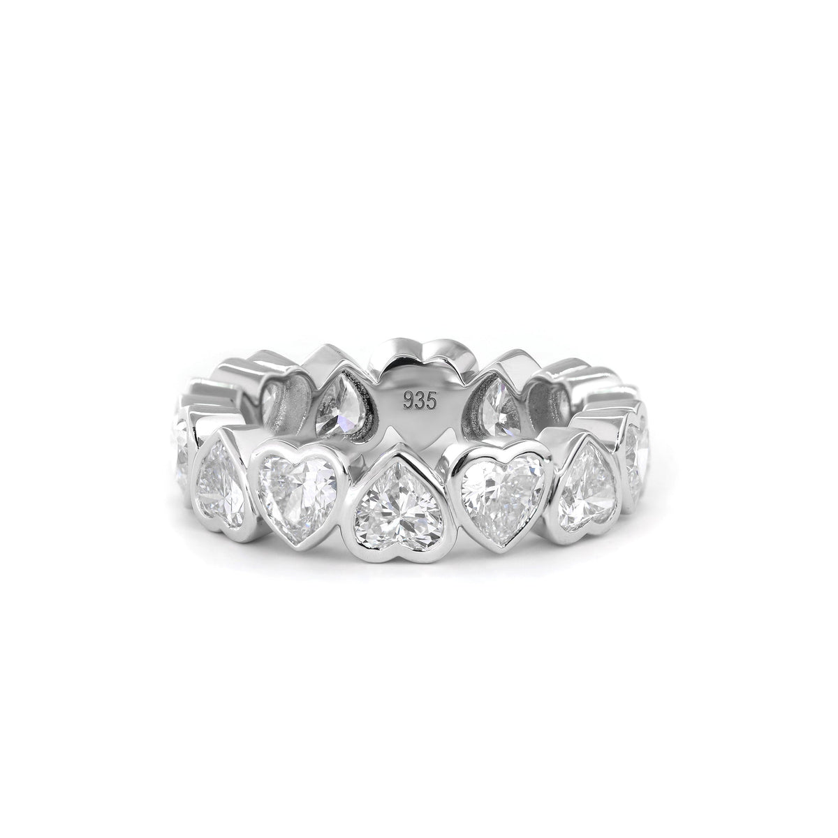 935 Silver 4*4mm Heart Lab Diamond Bezel - Set Full Eternity Ring (US4.5 Unresizable) - MMR