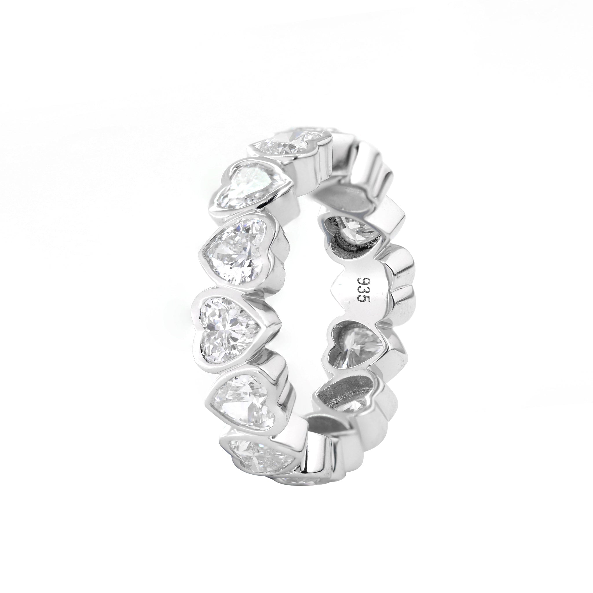 935 Silver 4*4mm Heart Lab Diamond Bezel - Set Full Eternity Ring (US4.5 Unresizable) - MMR