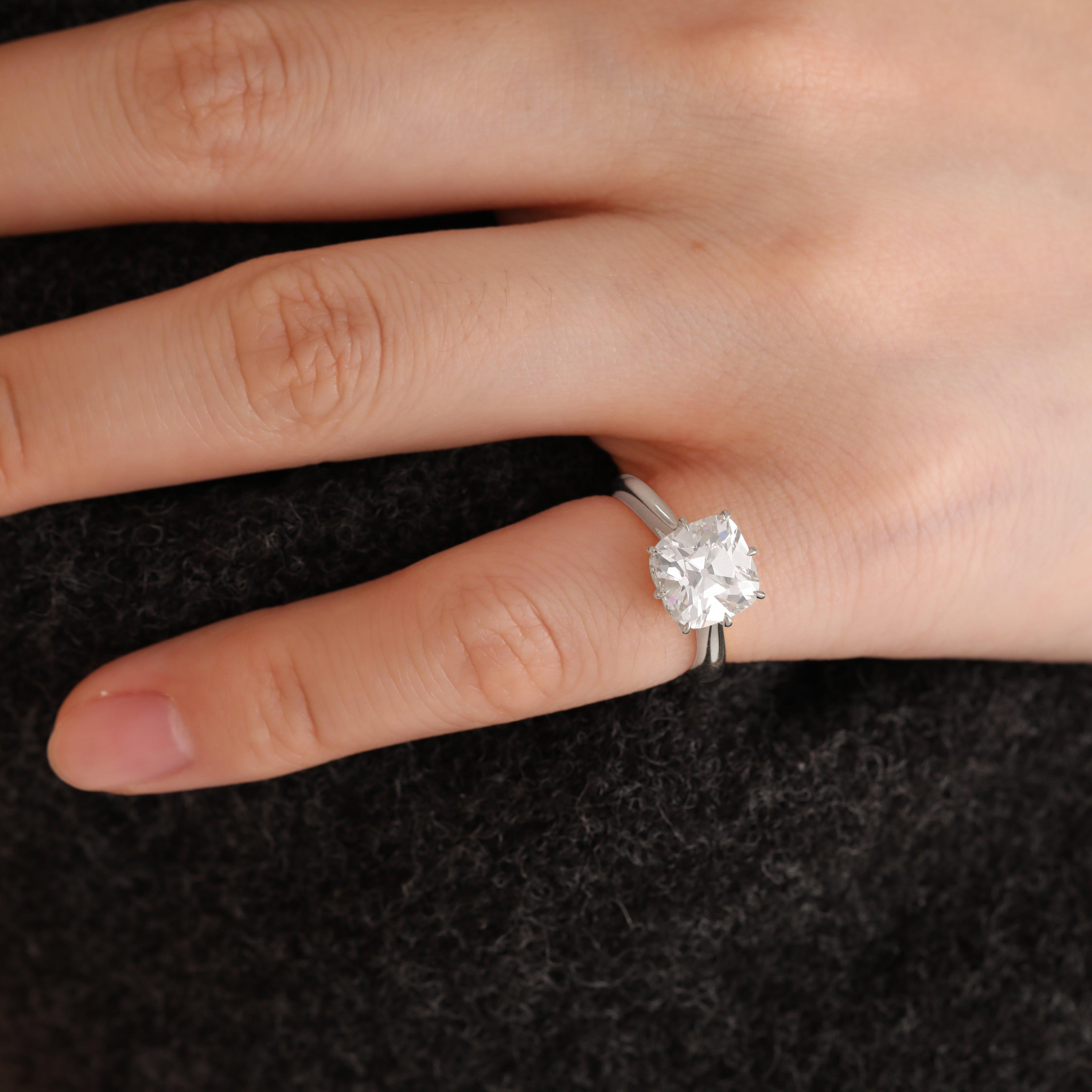 14k Yellow Gold 2.5ct Old Mine Cut Cushion Lab Diamond 8 Prongs Basket Solitaire Ring 18K White Gold